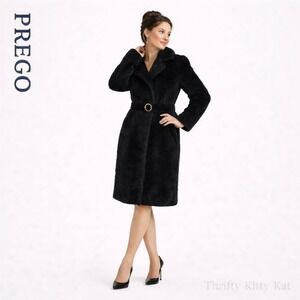 Prego Neiman Marcus Faux Fur Coat Plush Black Vintage ILGWU Mob Wife Old Money M